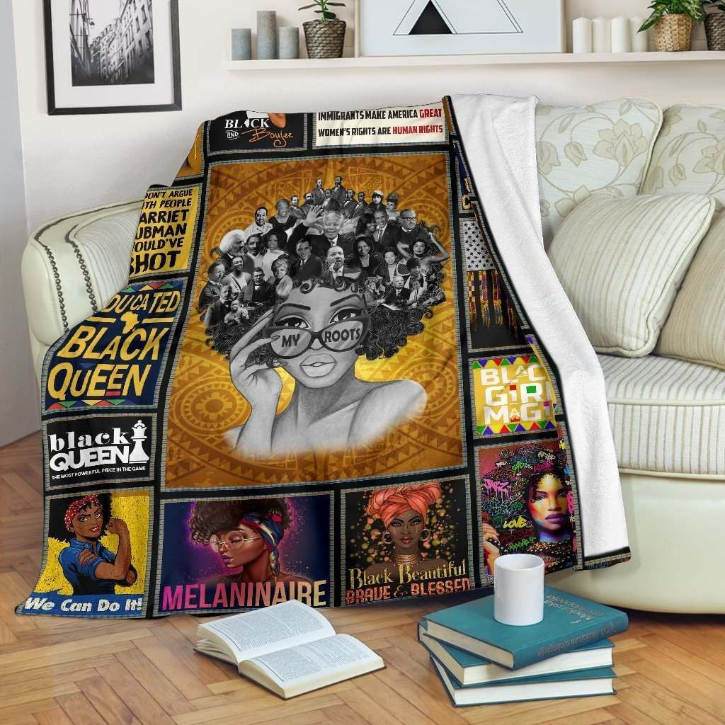 Black Girl My Roots African American Sherpa Fleece Blanket