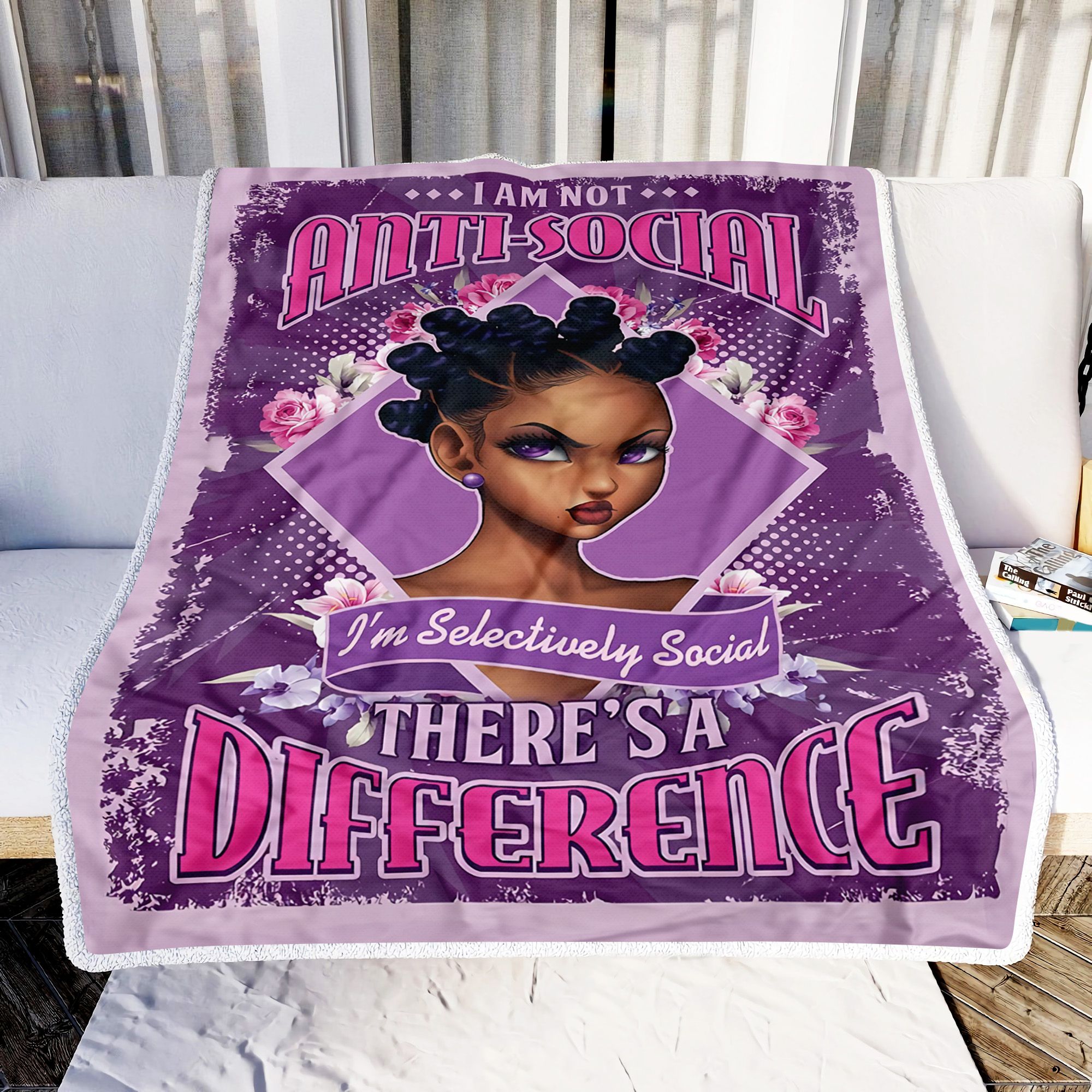 Black Girl Not Anti Social Fleece Blanket