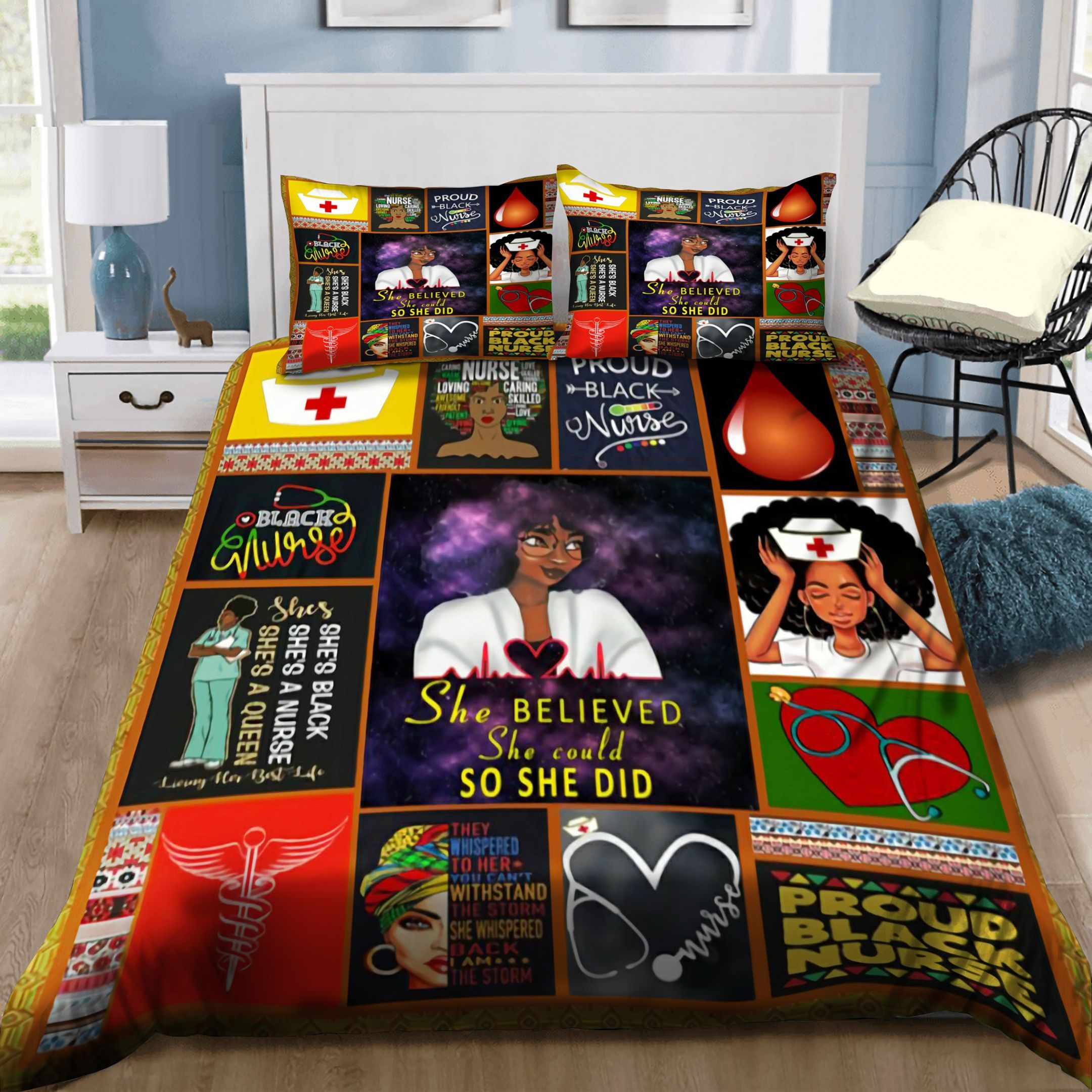 Black Girl Nurse Bedding Set