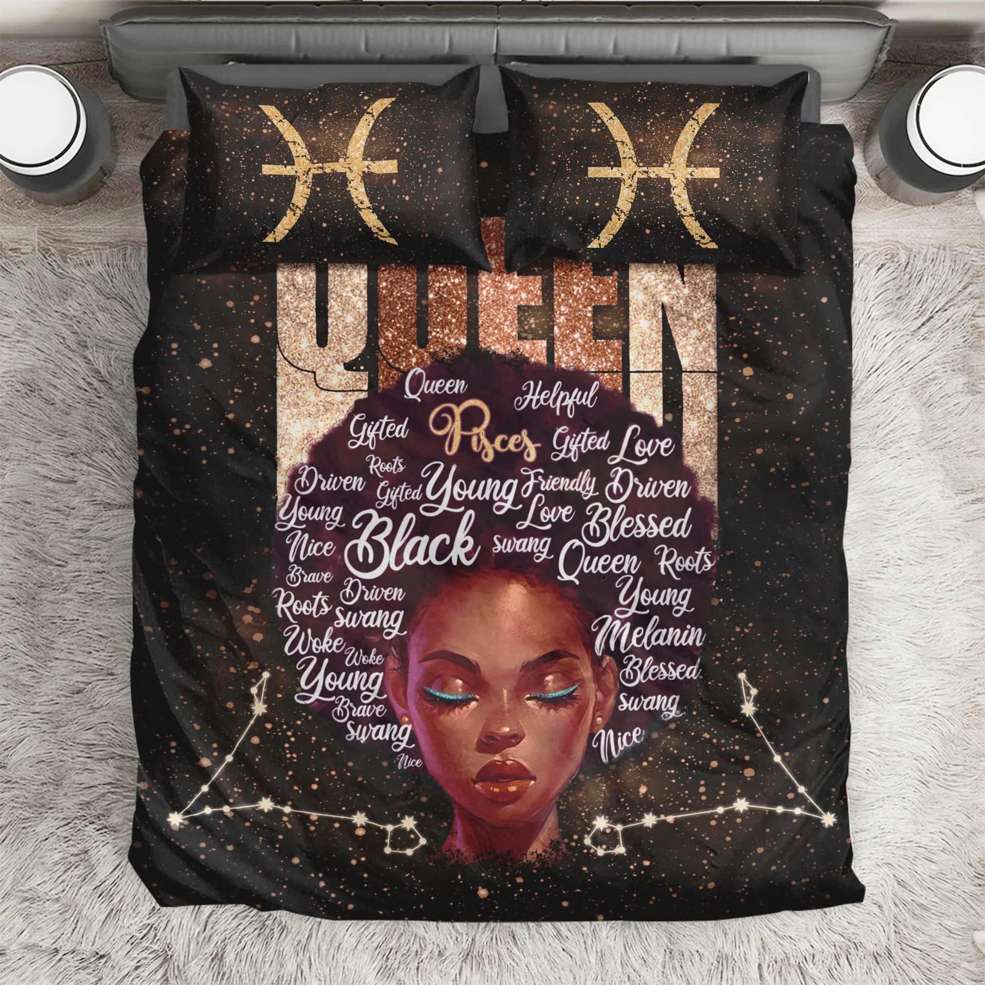 Black Girl Pisces Galaxy Bedding Set