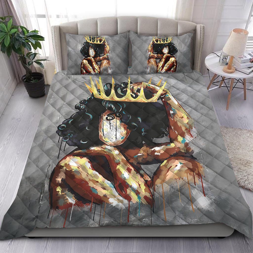 Black Girl Queen Wearing Crown Bedding Set