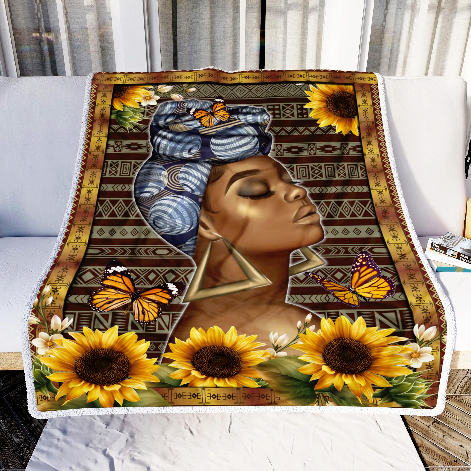 Black Girl Sunflower Fleece Blanket