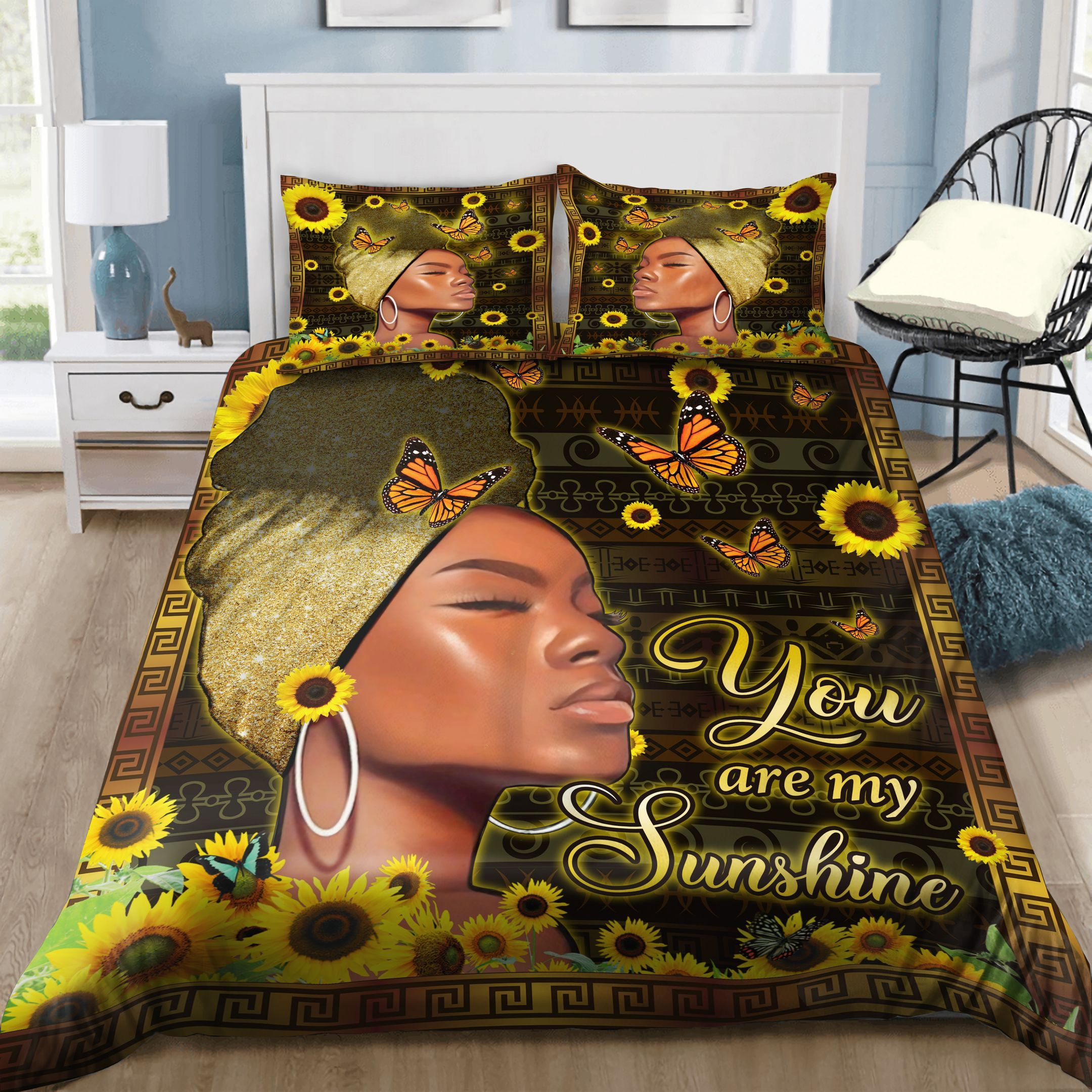 Black Girl Sunflower Bedding Set