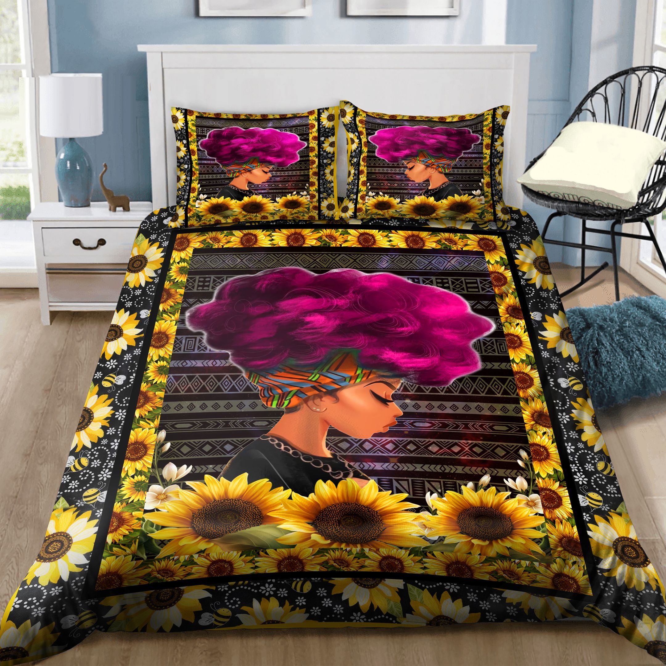 Black Girl Sunflower Bedding Set