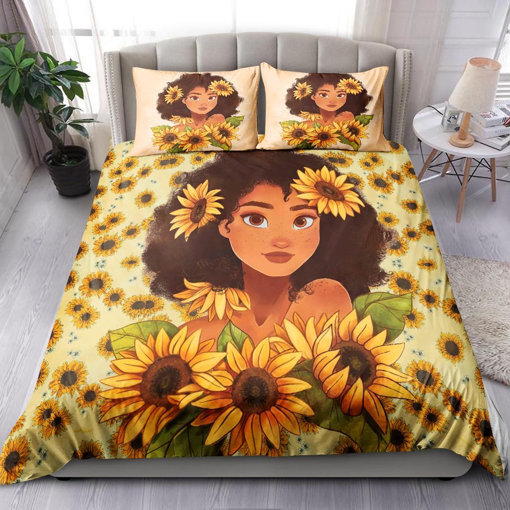 Black Girl Sunflower Bedding Set