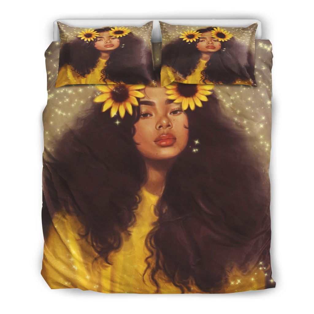 Black Girl Sunflower Bedding Set