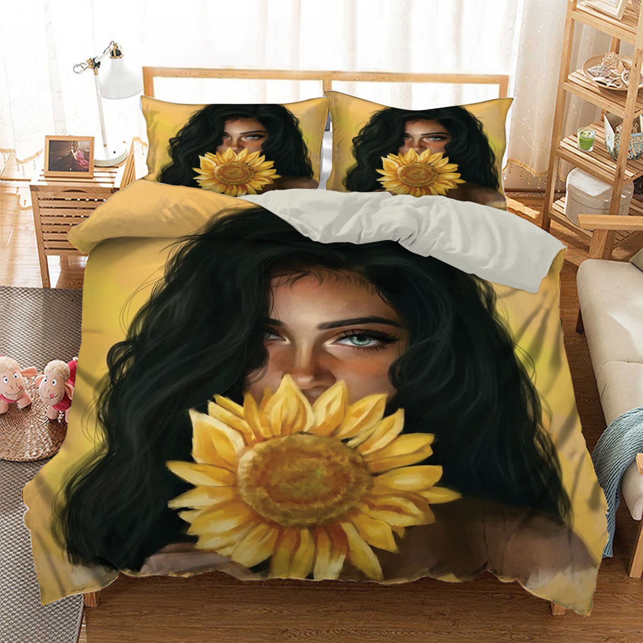 Black Girl Sunflowers  Bedding Set