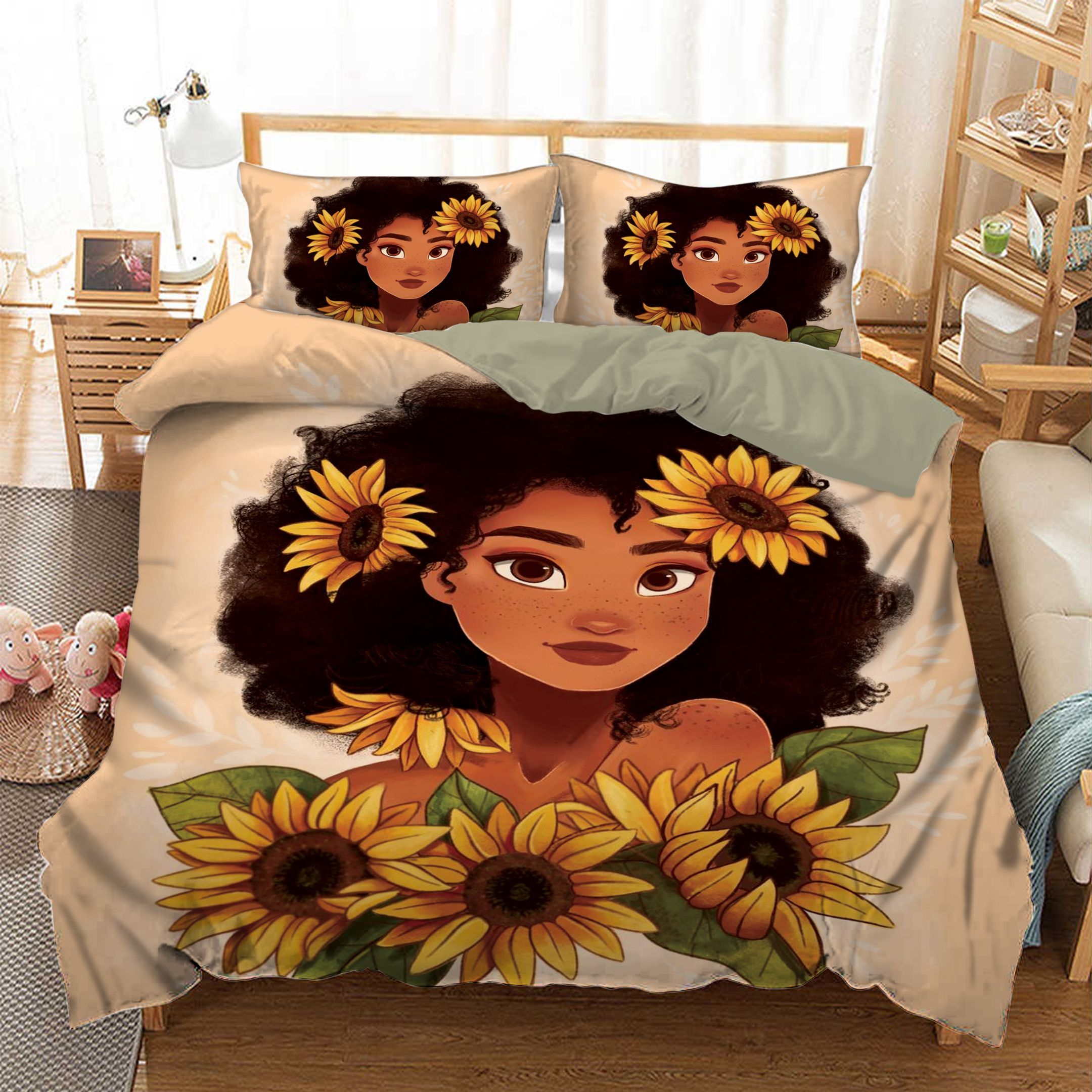 Black Girl Sunflowers  Bedding Set