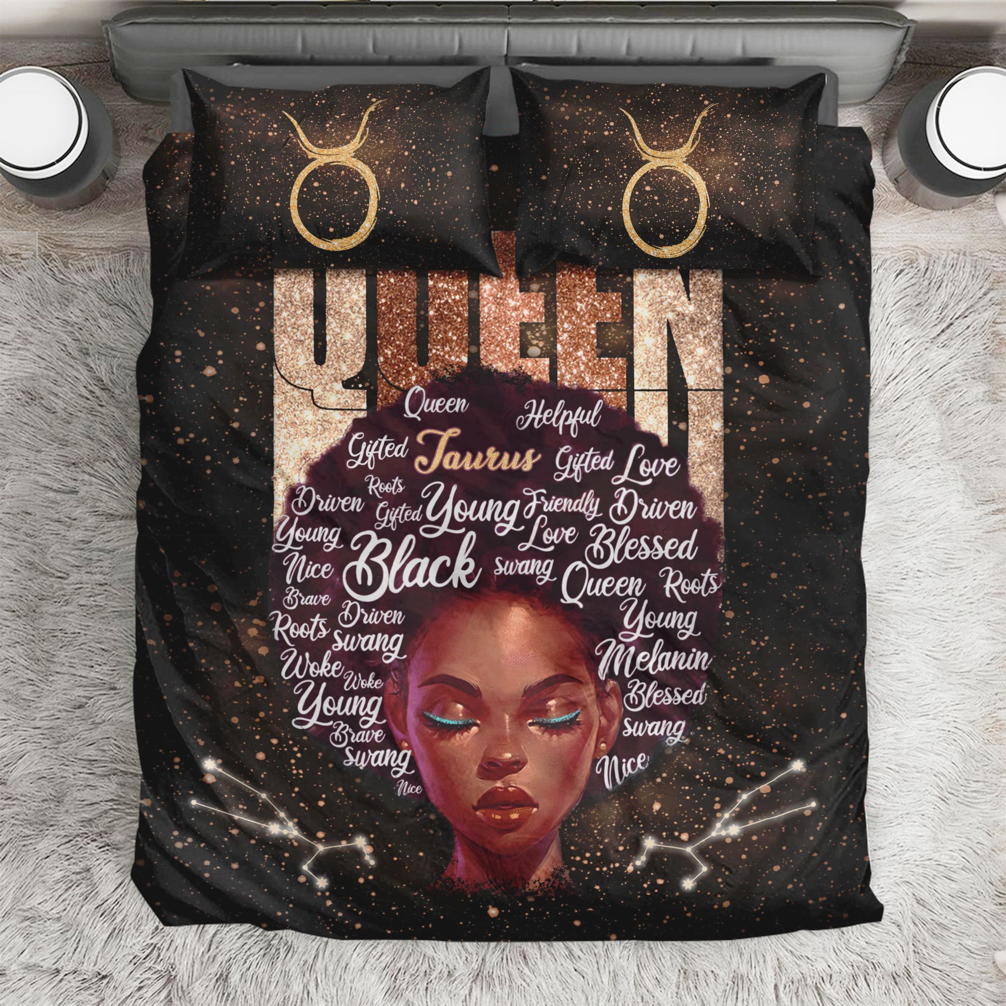 Black Girl Taurus Galaxy Bedding Set