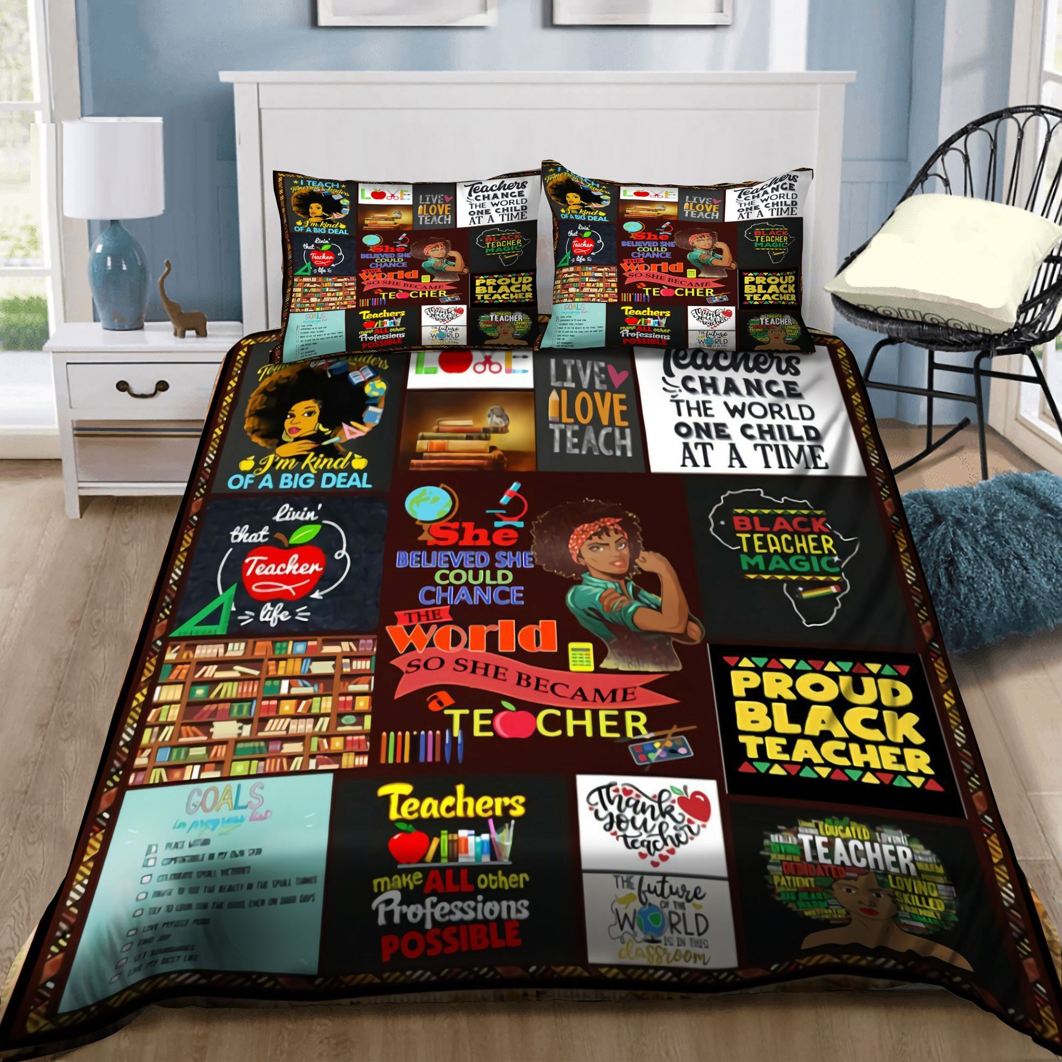 Black Girl Teacher Bedding Set