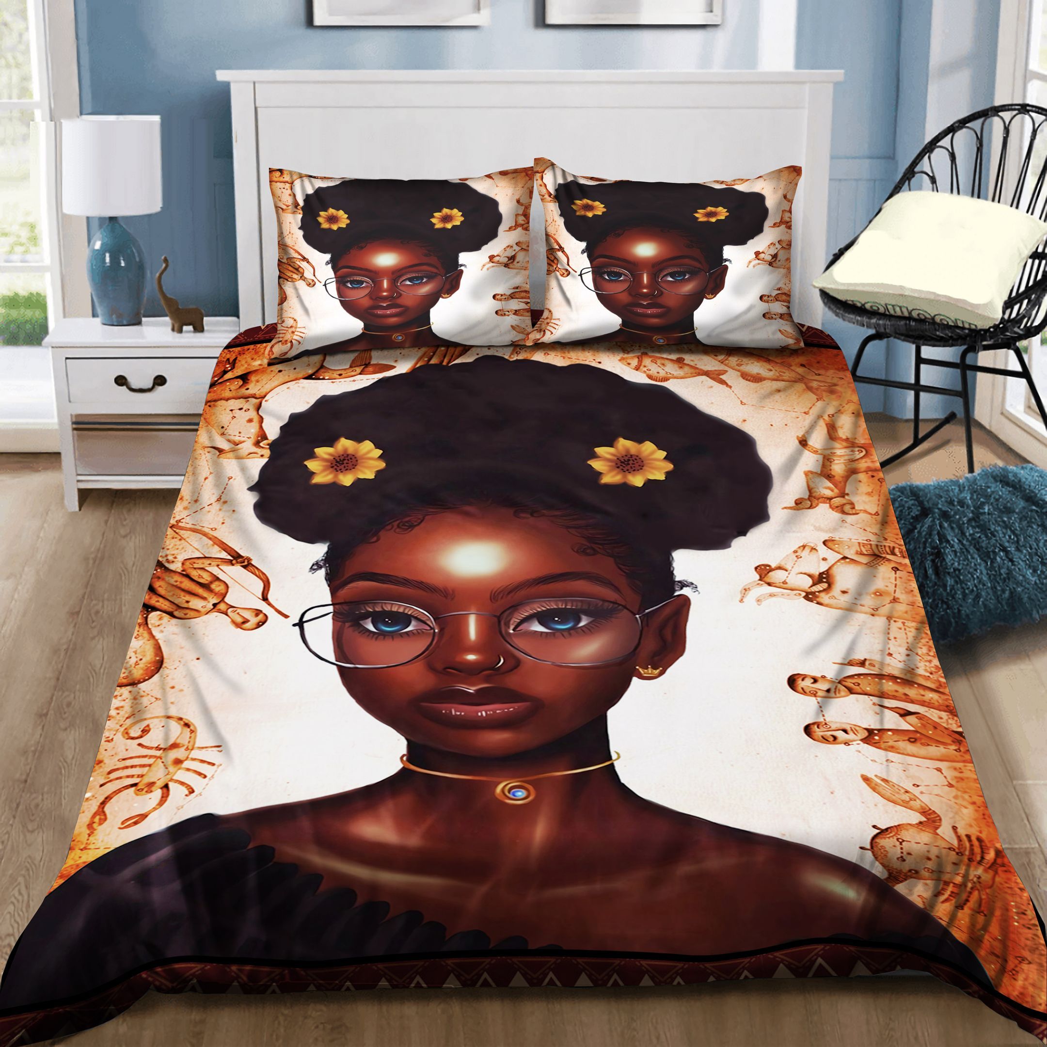 Black Girl Zodiac Bedding Set