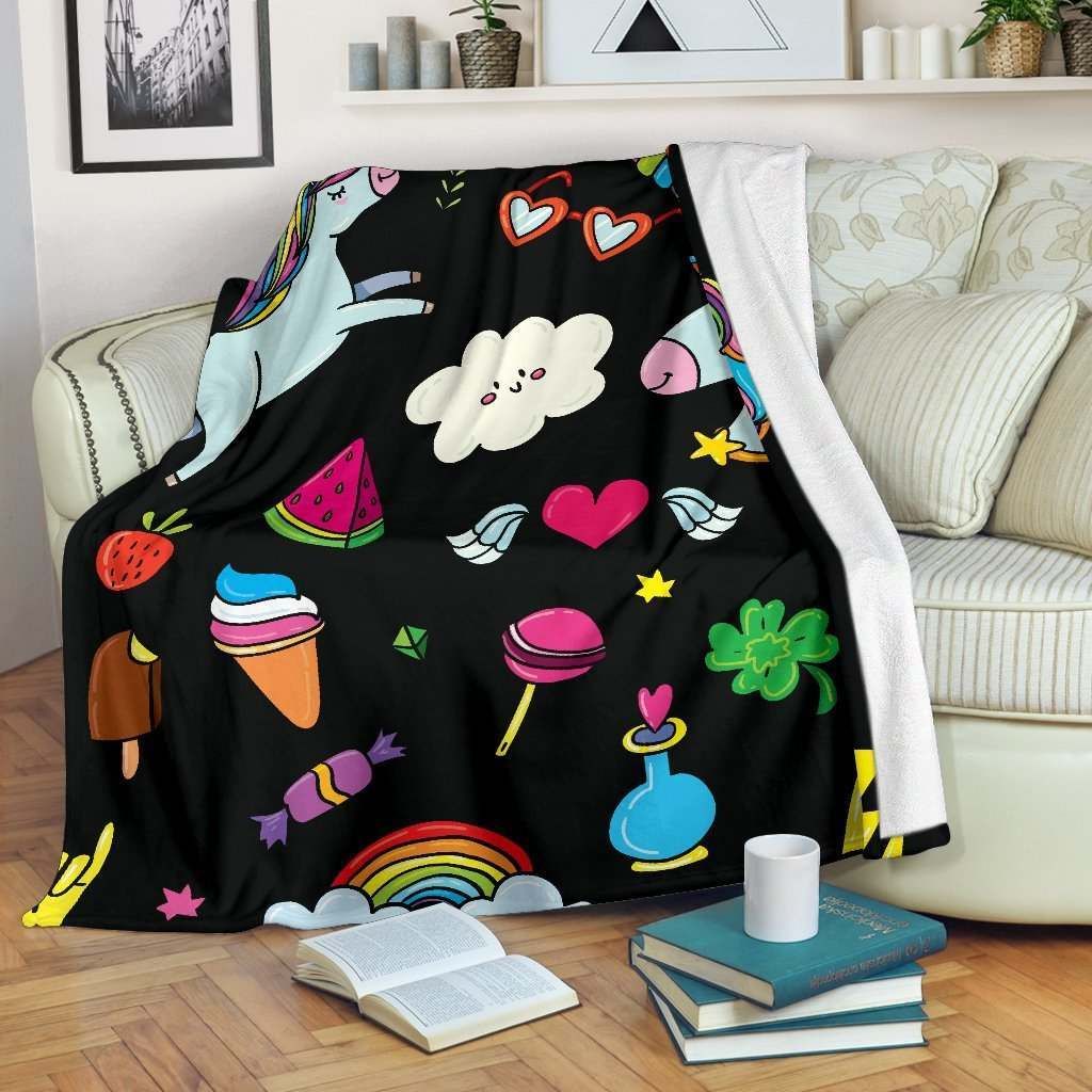 Black Girly Unicorn Sherpa Fleece Blanket