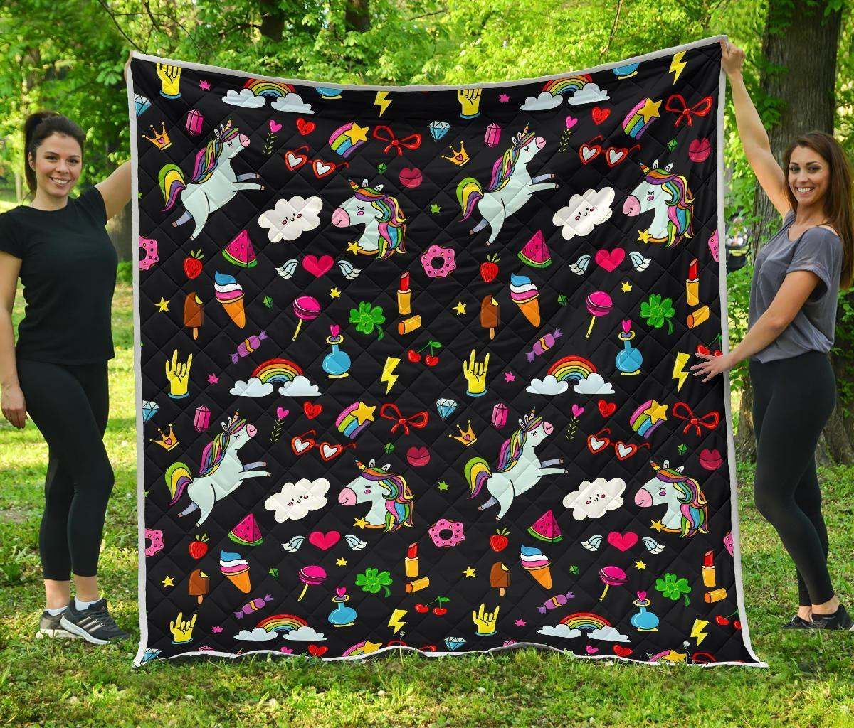 Black Girly Unicorn CL17100063MDQ Quilt Blanket