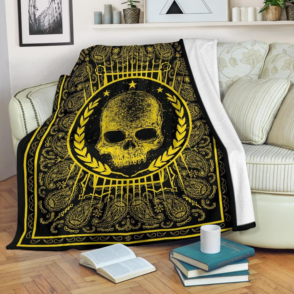 Black Gold Bandana With Skull Sherpa Fleece Blanket
