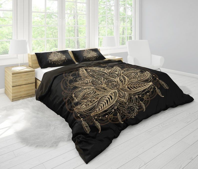 Black Gold Lotus Bedding Set