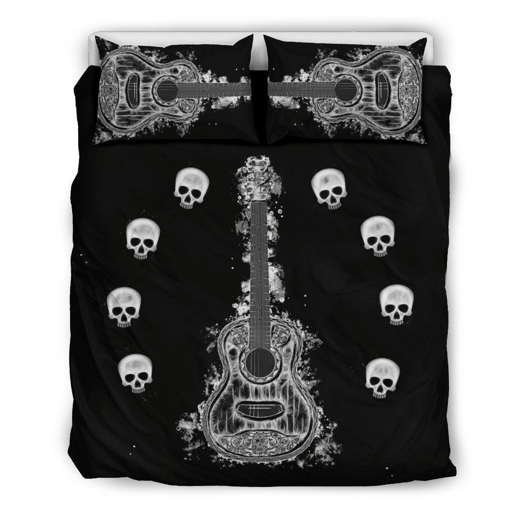 Black Guitar Skull Bedding Set