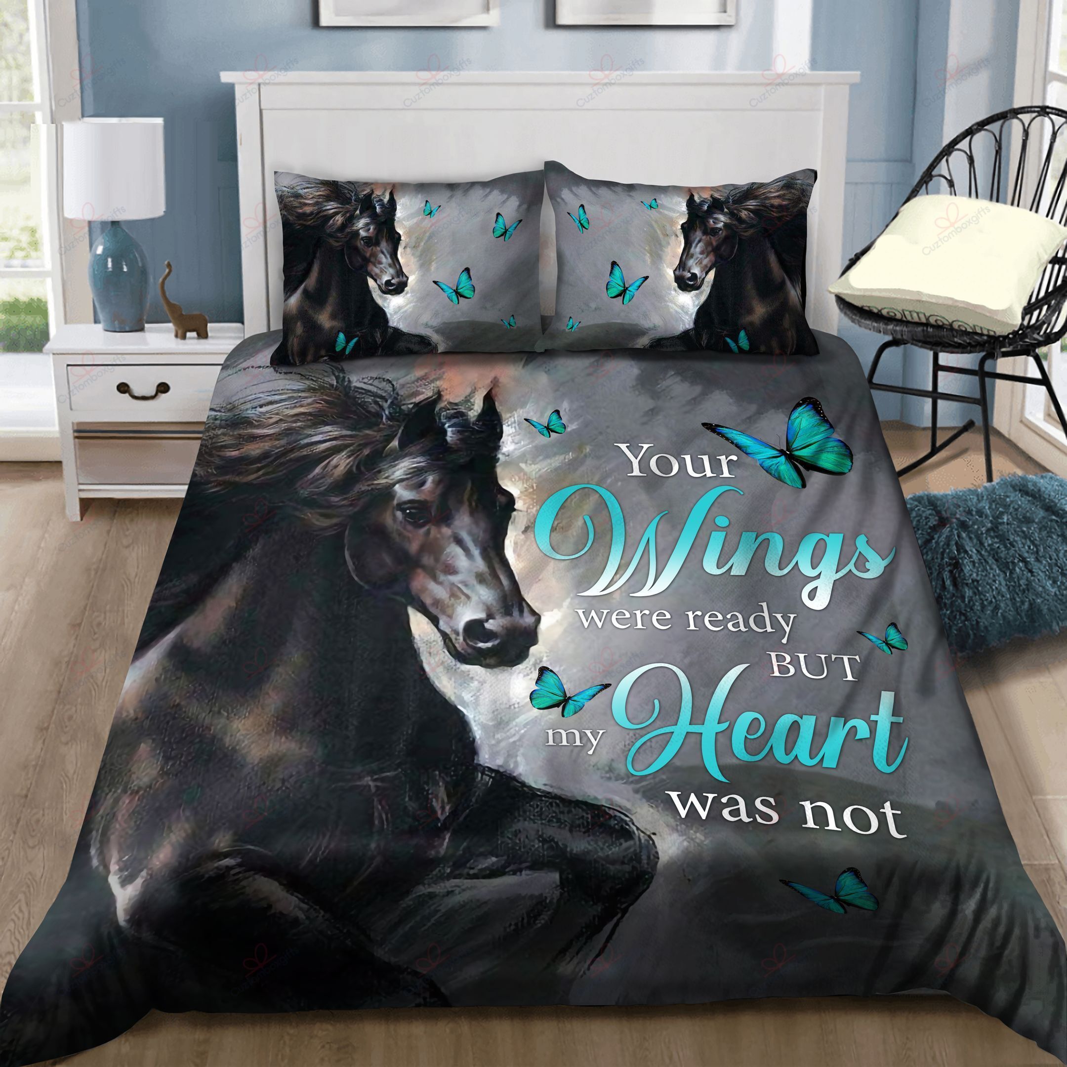 Black Horse Butterfly Bedding Set