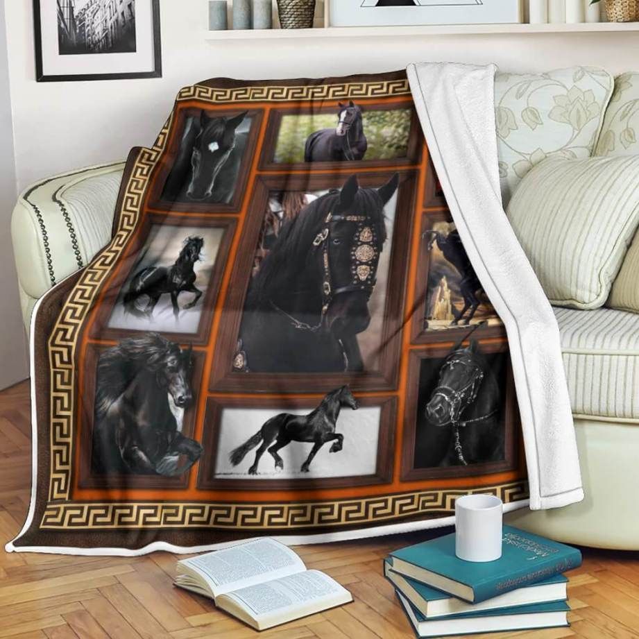 Black Horse Sherpa Fleece Blanket