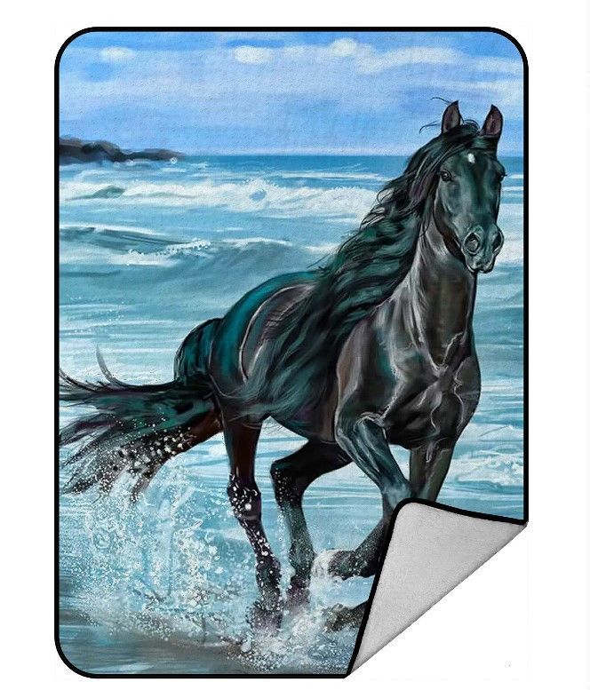 Black Horse Sherpa Fleece Blanket
