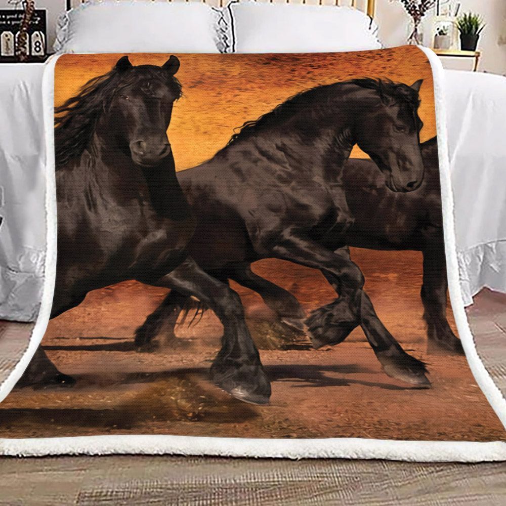 Black Horse Sherpa Fleece Blanket