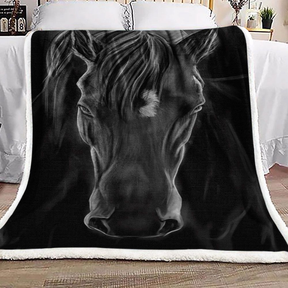 Black Horse Sherpa Fleece Blanket