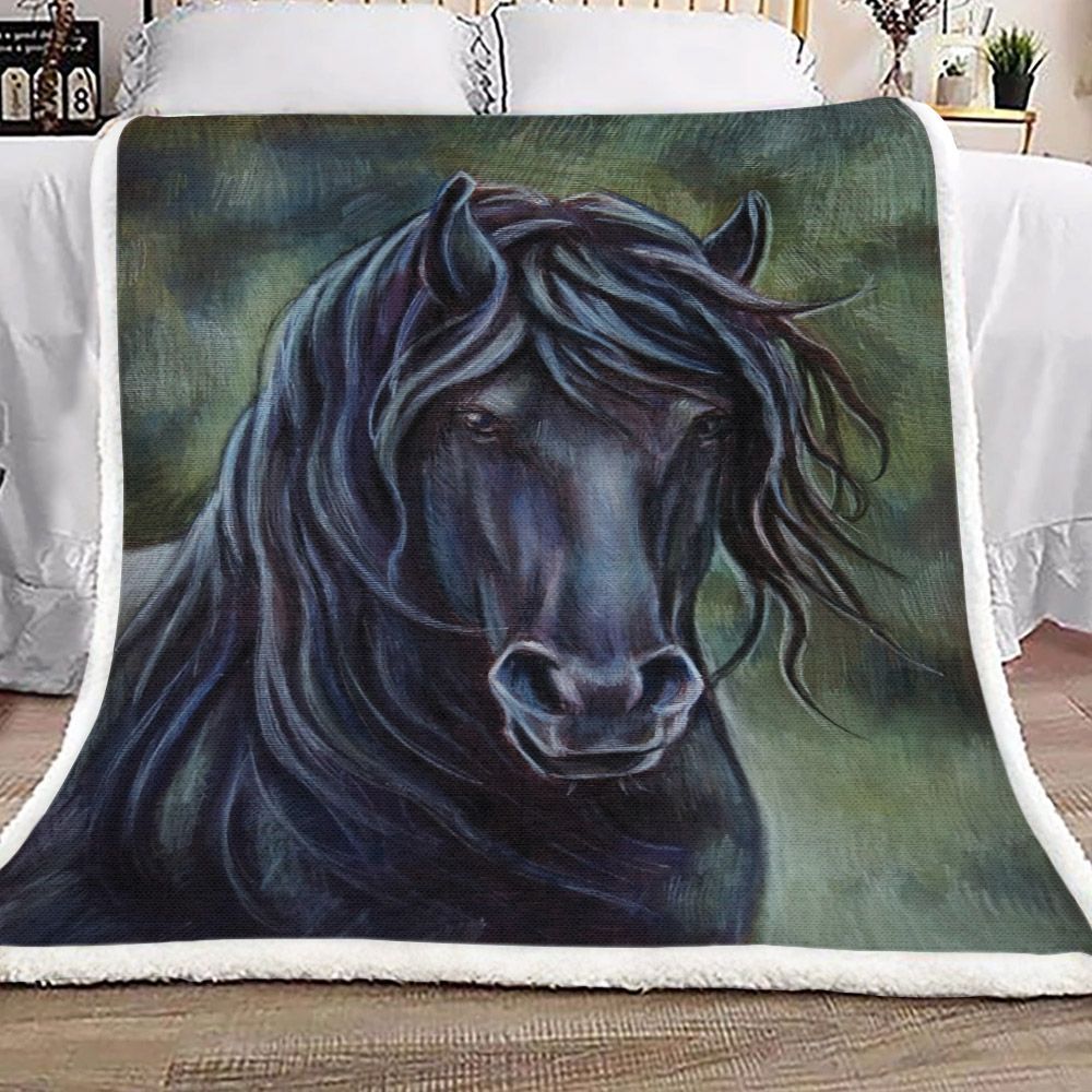 Black Horse Painting Sherpa Fleece Blanket