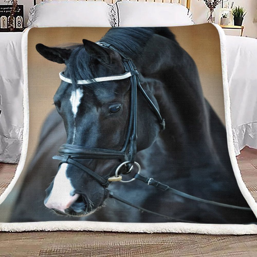 Black Horse Sherpa Fleece Blanket