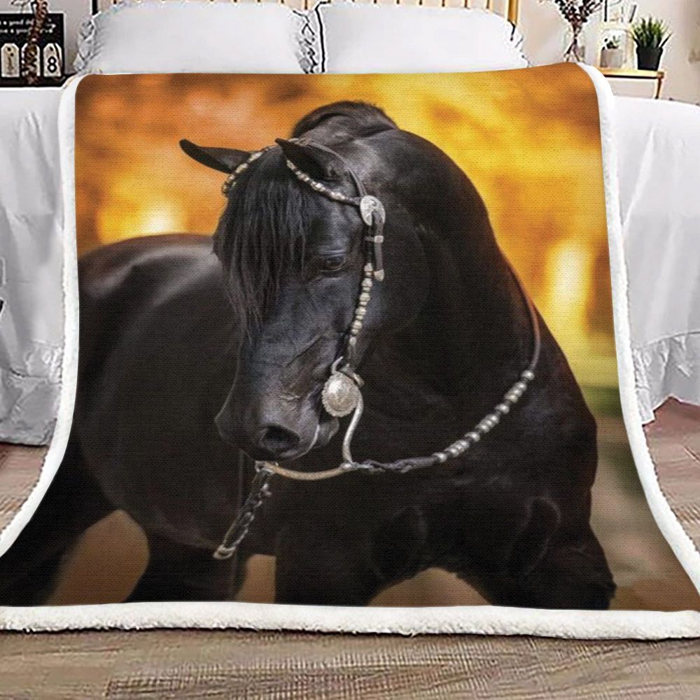 Black Horse Sherpa Fleece Blanket