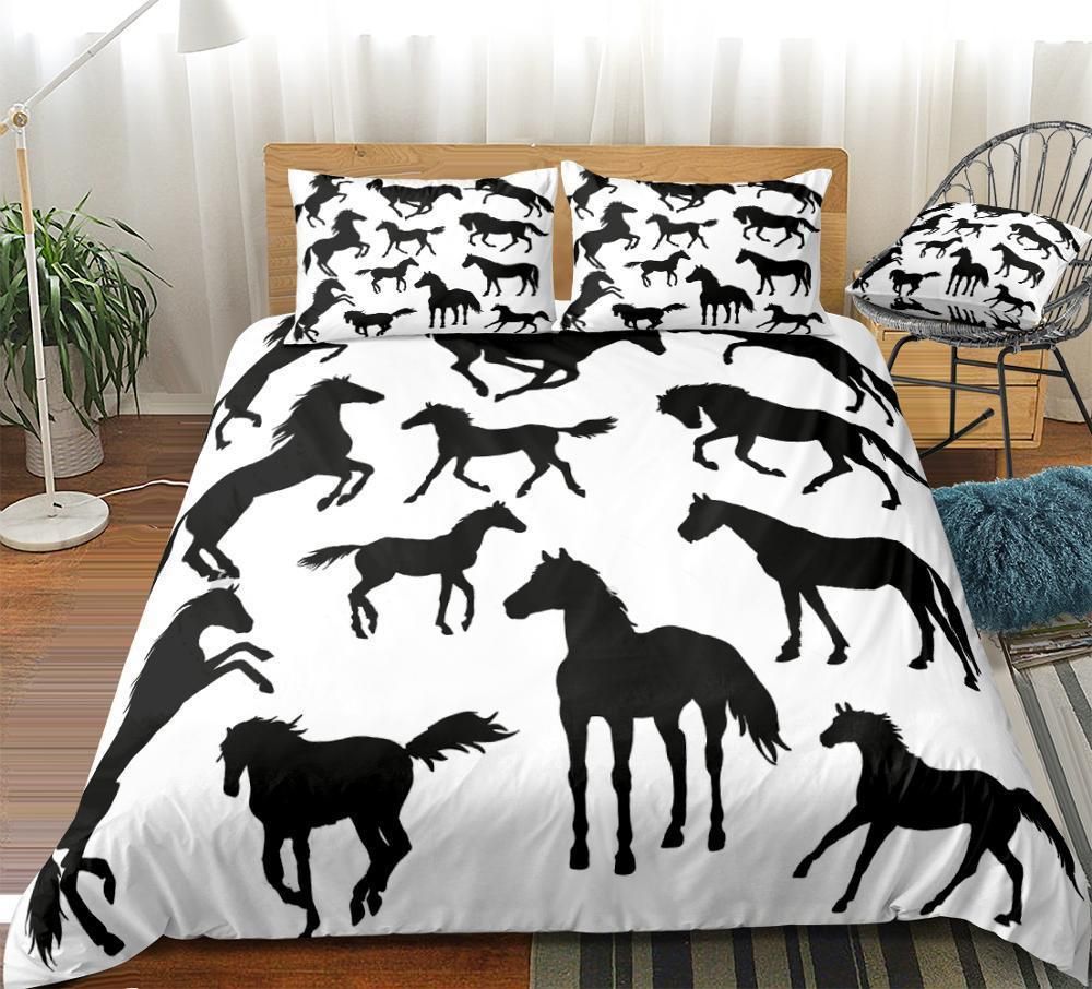 Black Horses Shadow Bedding Set