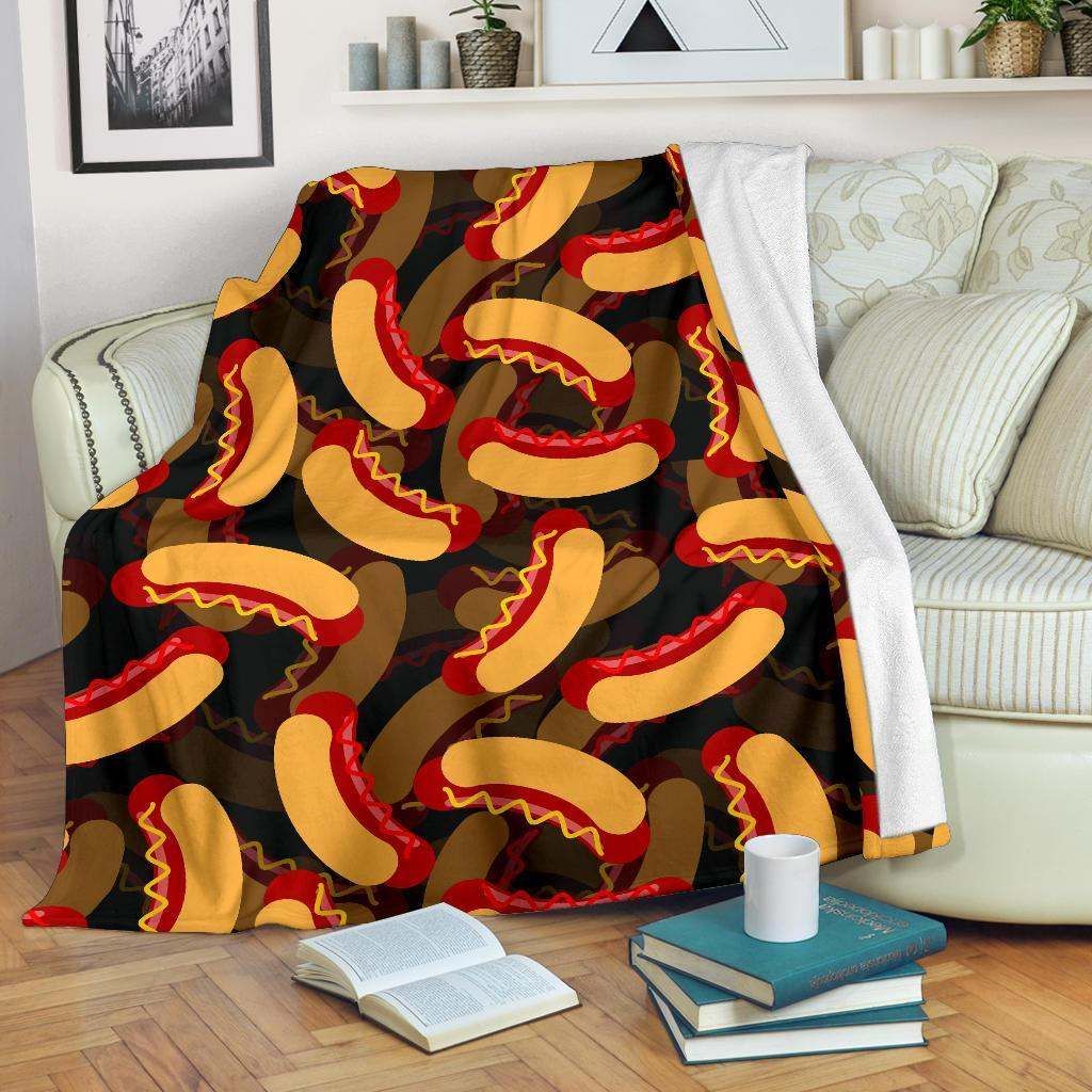 Black Hot Dog Sherpa Fleece Blanket