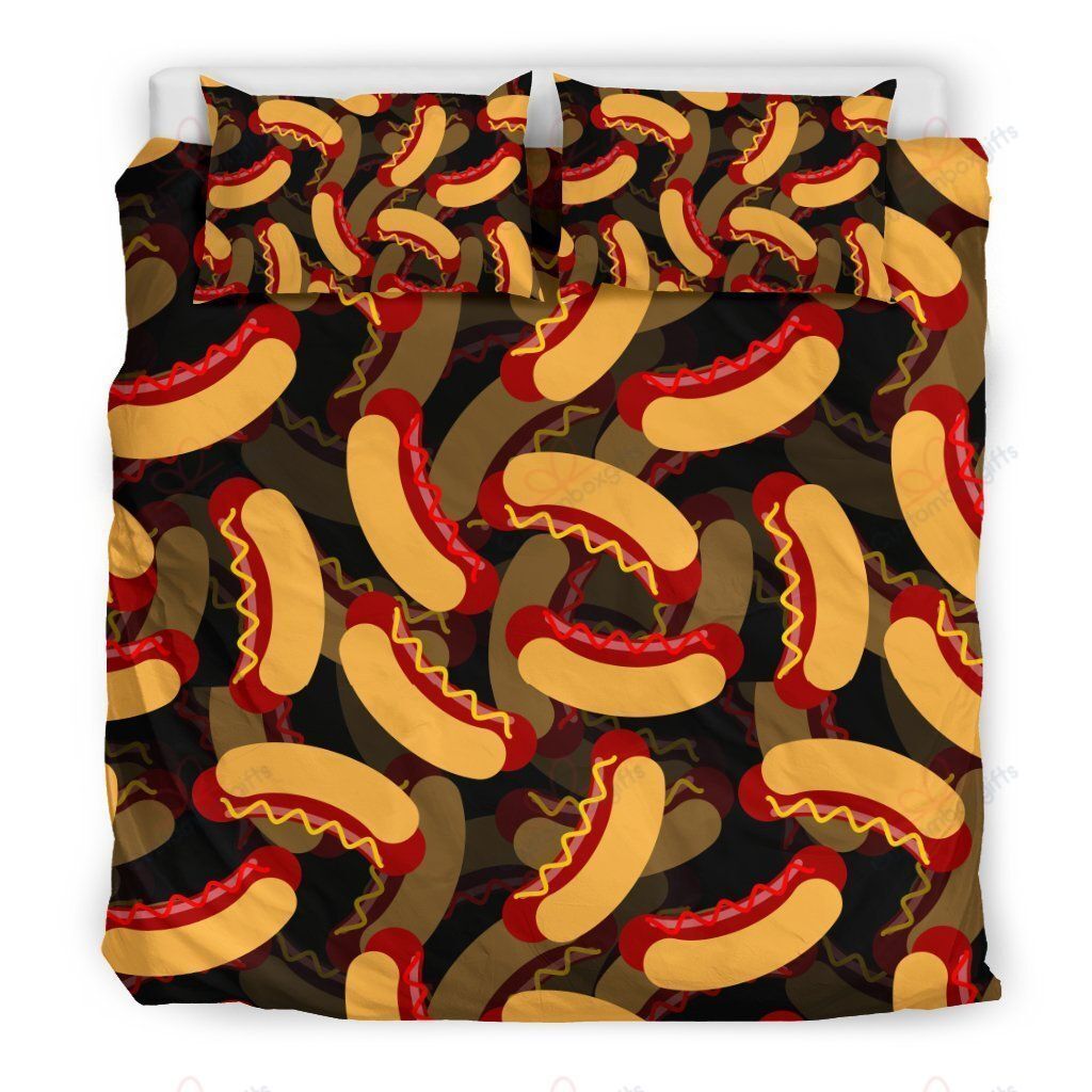 Black Hot Dog Pattern Bedding Set