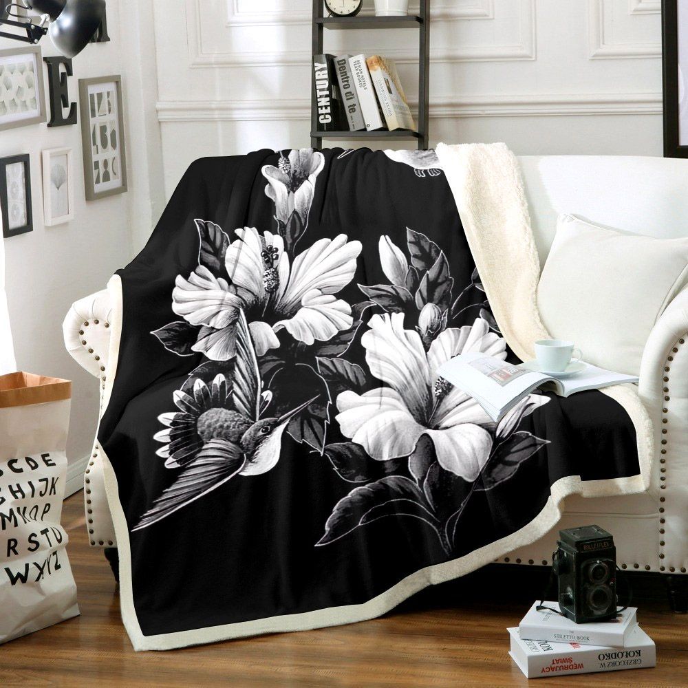 Black Hummingbird Sherpa Fleece Blanket