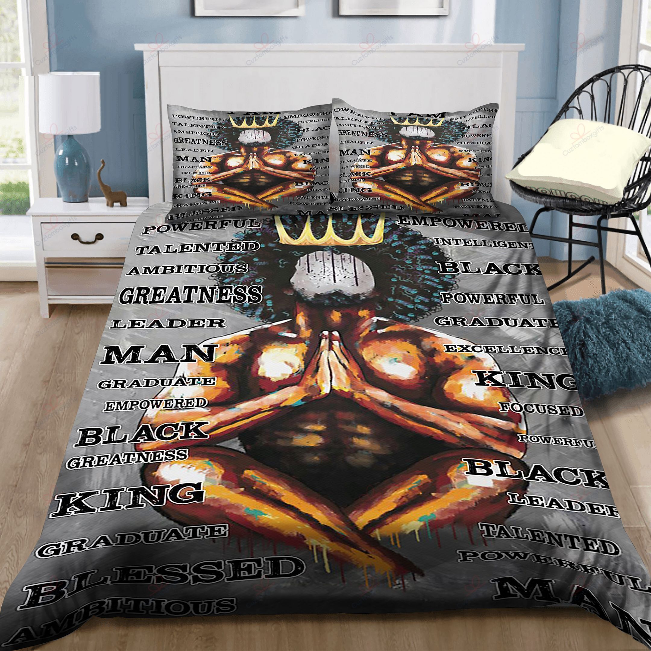 Black King Praying Bedding Set