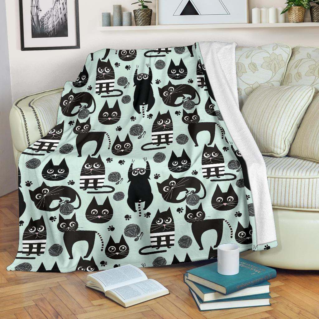 Black Kitten Cat Sherpa Fleece Blanket