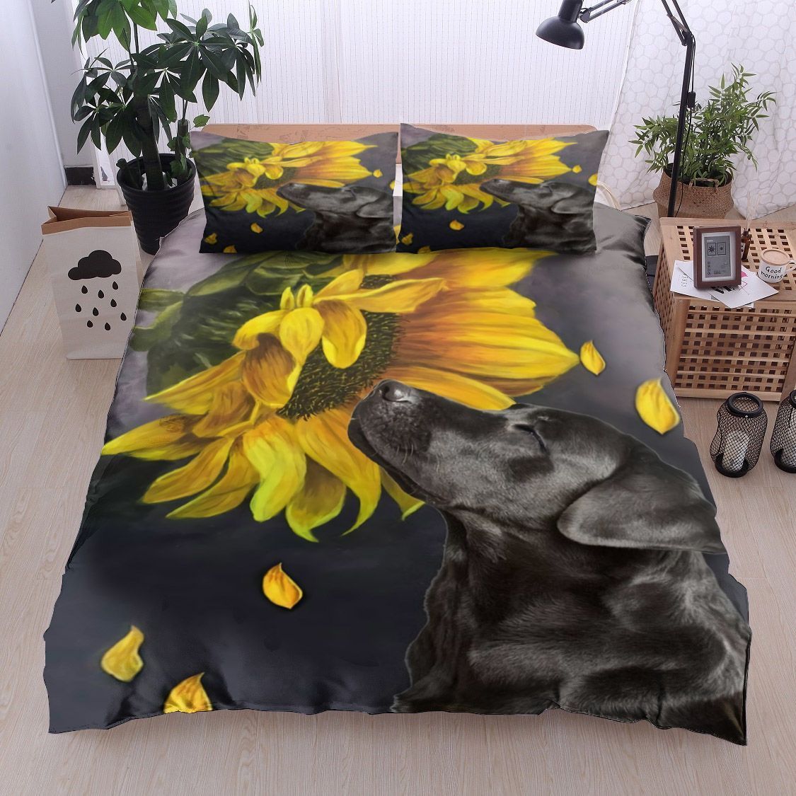 Black Labrador Retriever Sunflower Bedding Set
