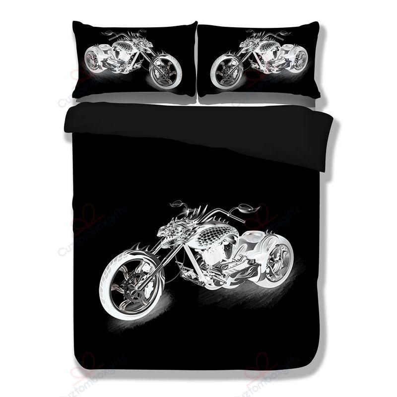 Black Light Motorcycle Printed Bedding Set