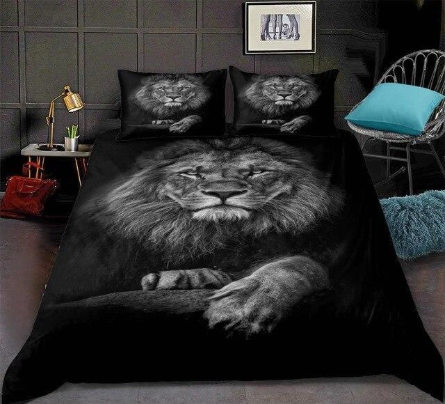 Black Lion Pattern Lifelike Print Bedding Set