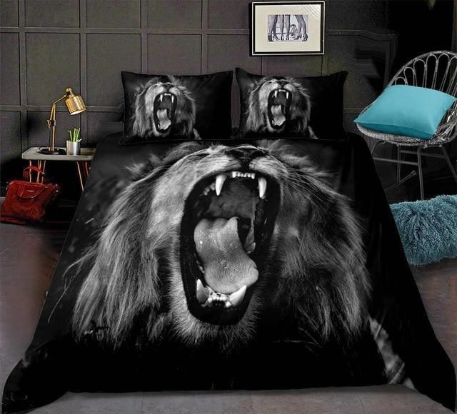 Black Lion Roaring Dark Night Bedding Set