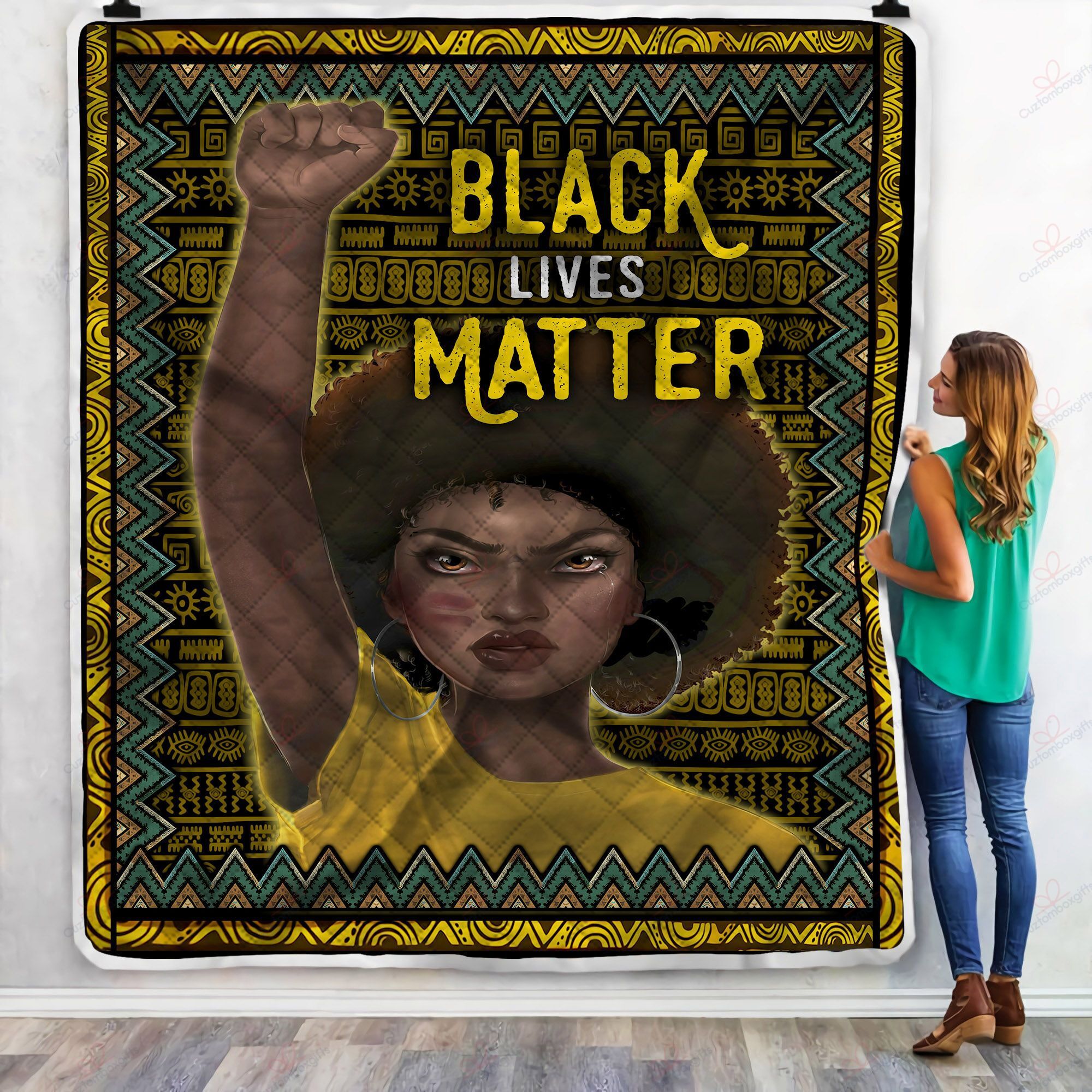 Black Lives Matter Pattern Sherpa Fleece Blanket