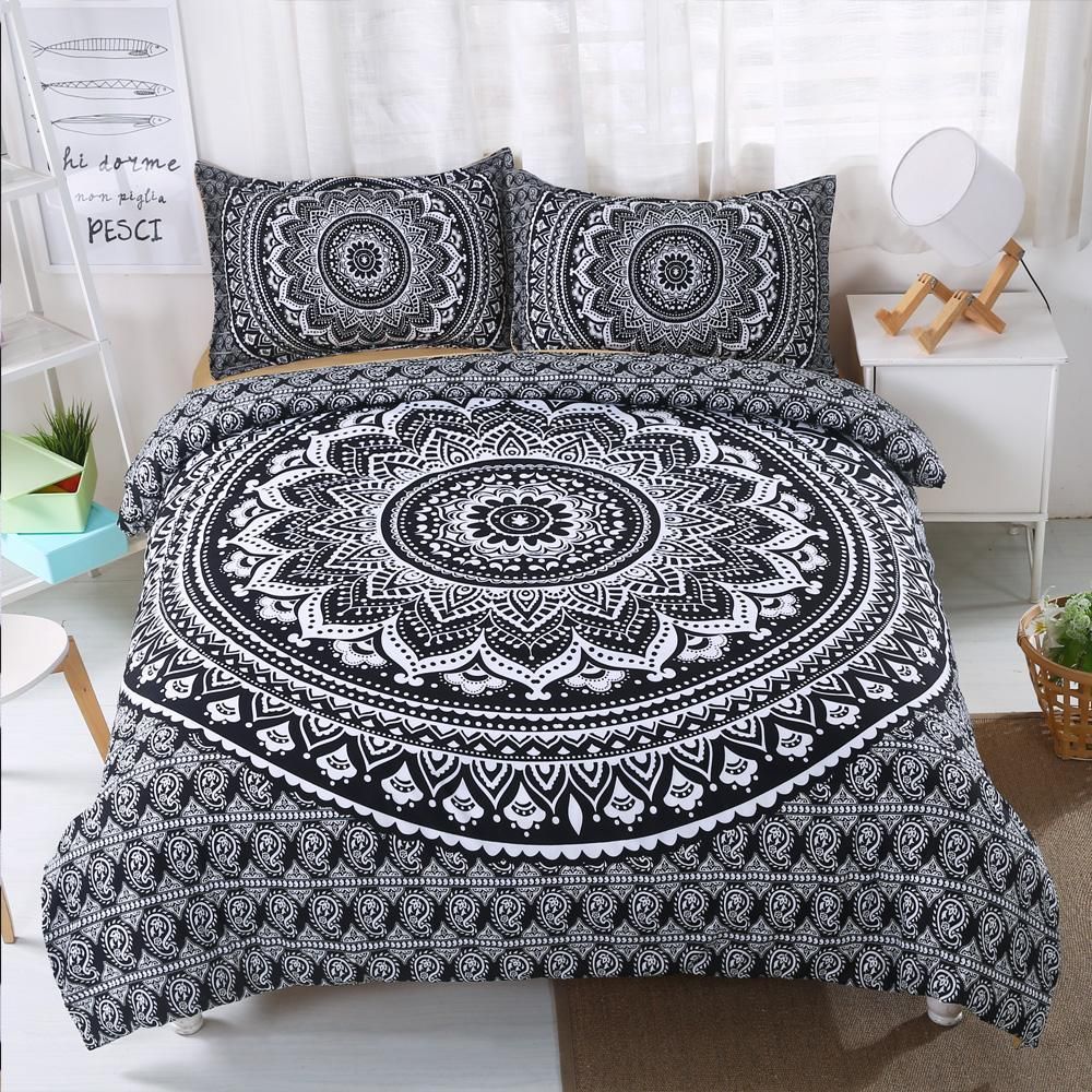 Black Lotus Mandala Pattern Bedding Set