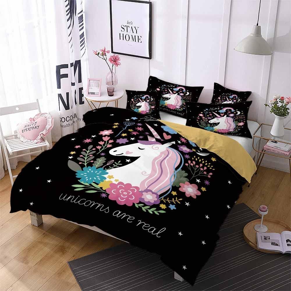Black Magic Unicorn Printed Bedding Set
