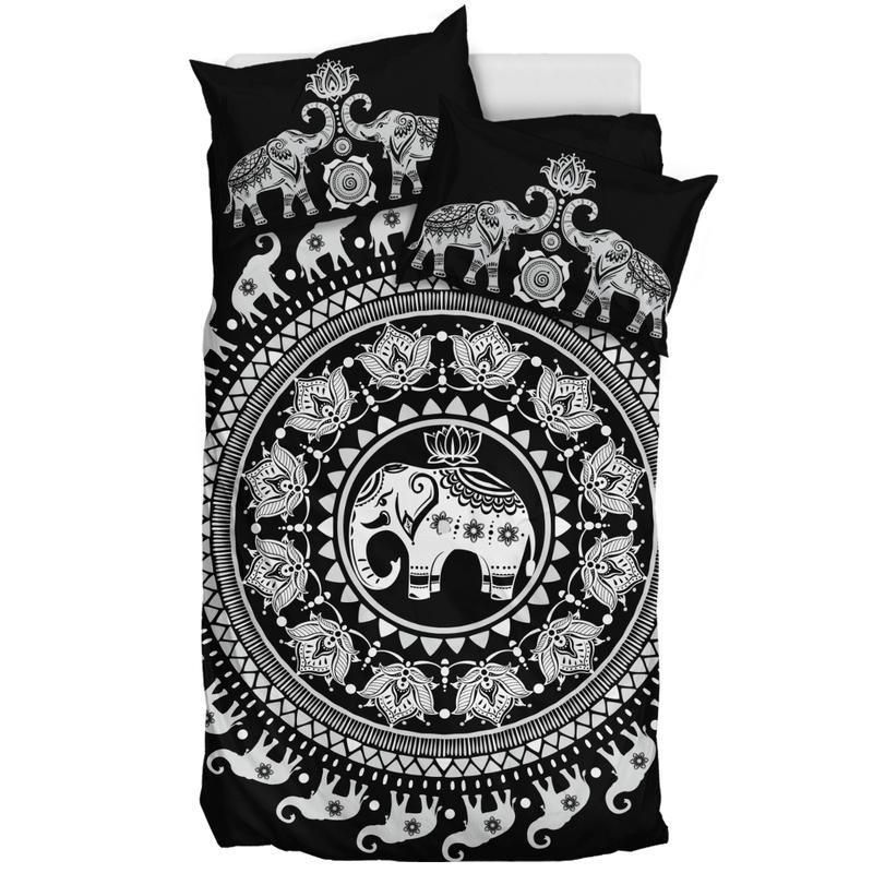 Black Mandala Design Elephant Bedding Set