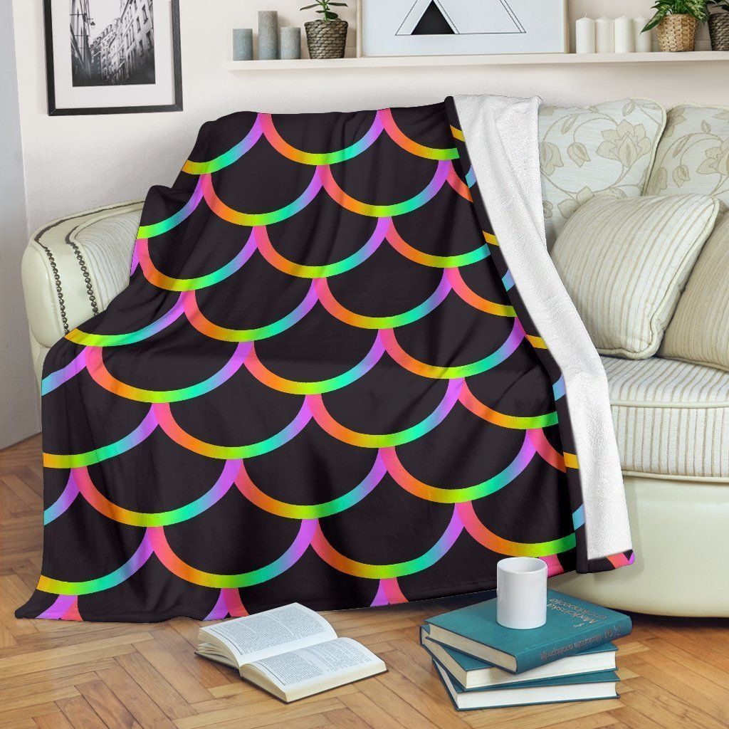 Black Mermaid Scales Sherpa Fleece Blanket