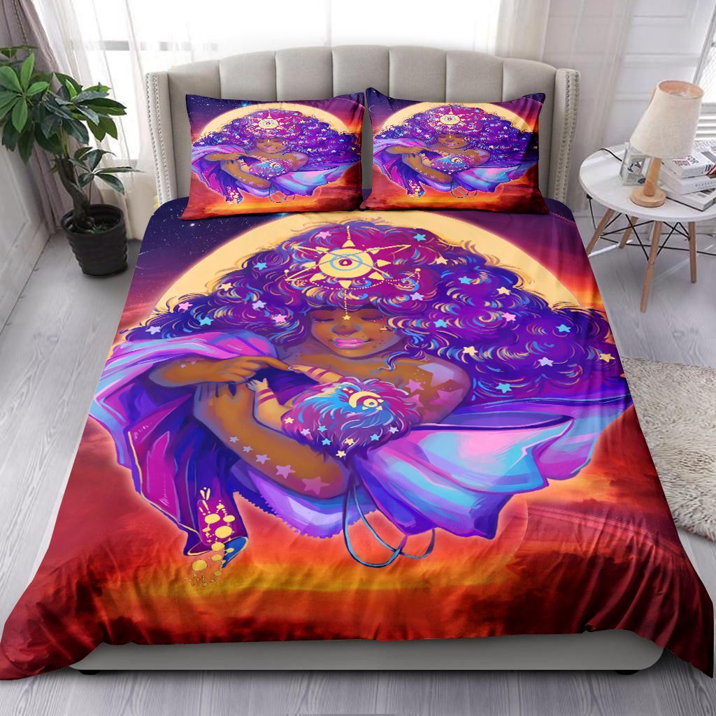 Black Mom And Child Galaxy Bedding Set