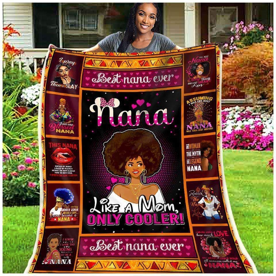 Black Nana Like A Mom Only Cooler Sherpa Fleece Blanket