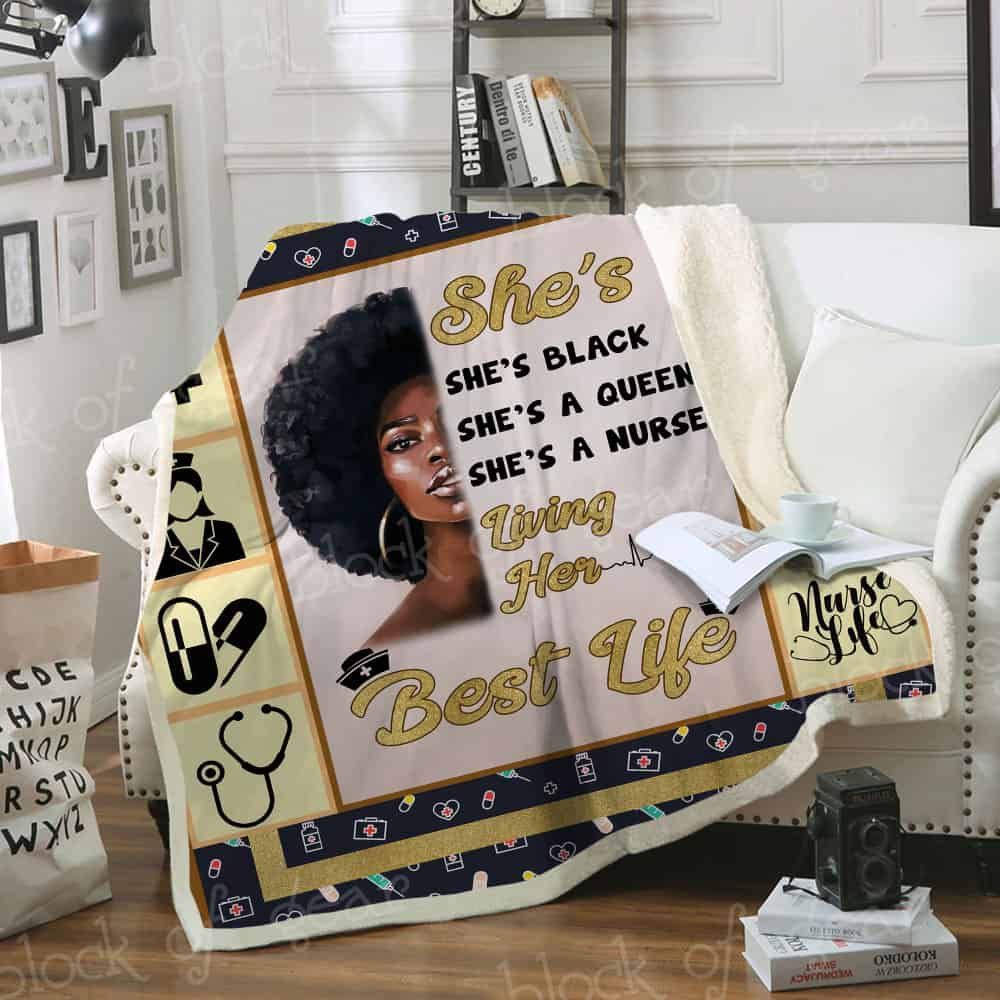 Black Nurse Sherpa Fleece Blanket