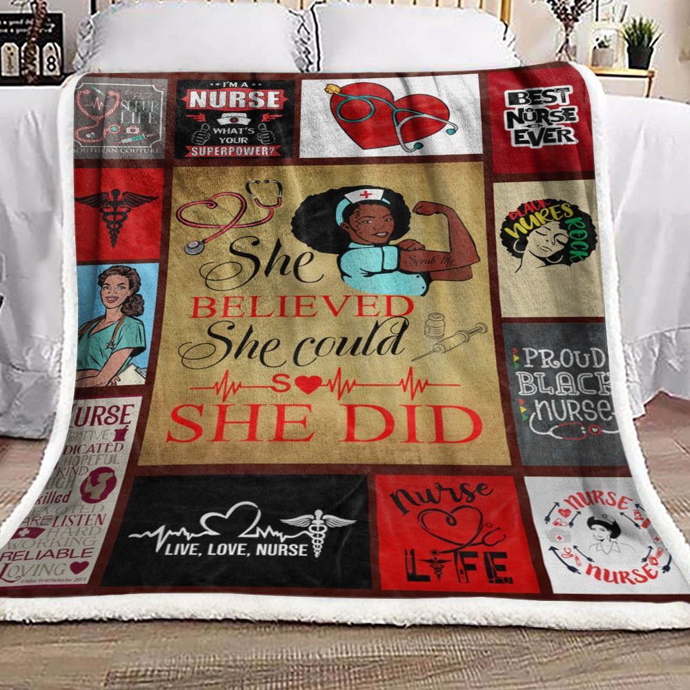 Black Nurse Sherpa Fleece Blanket