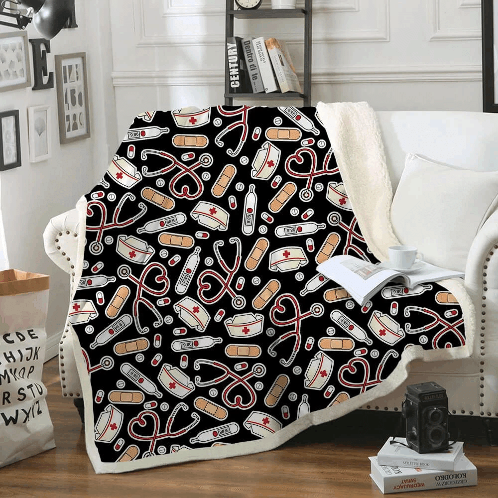 Black Nurse Sherpa Fleece Blanket