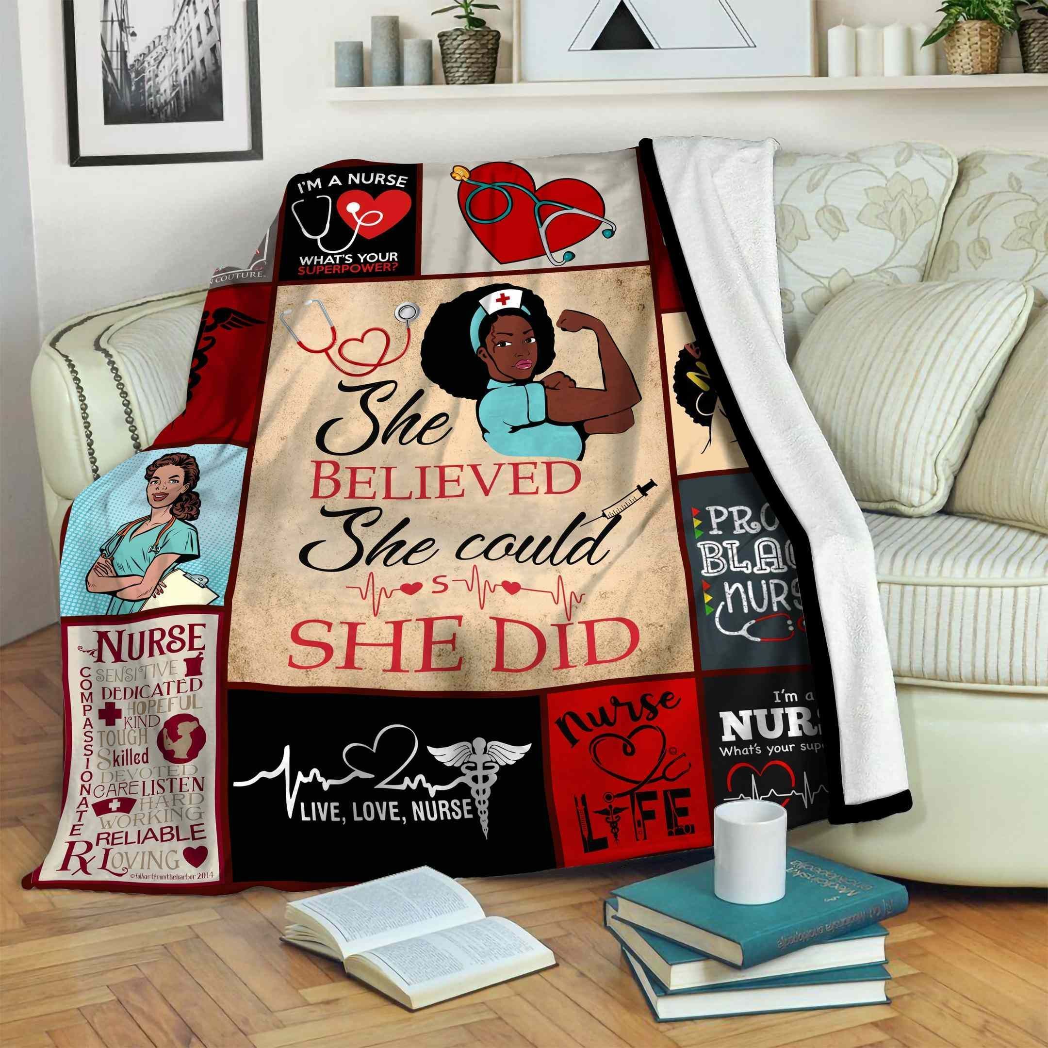 Black Nurse Fleece Blanket