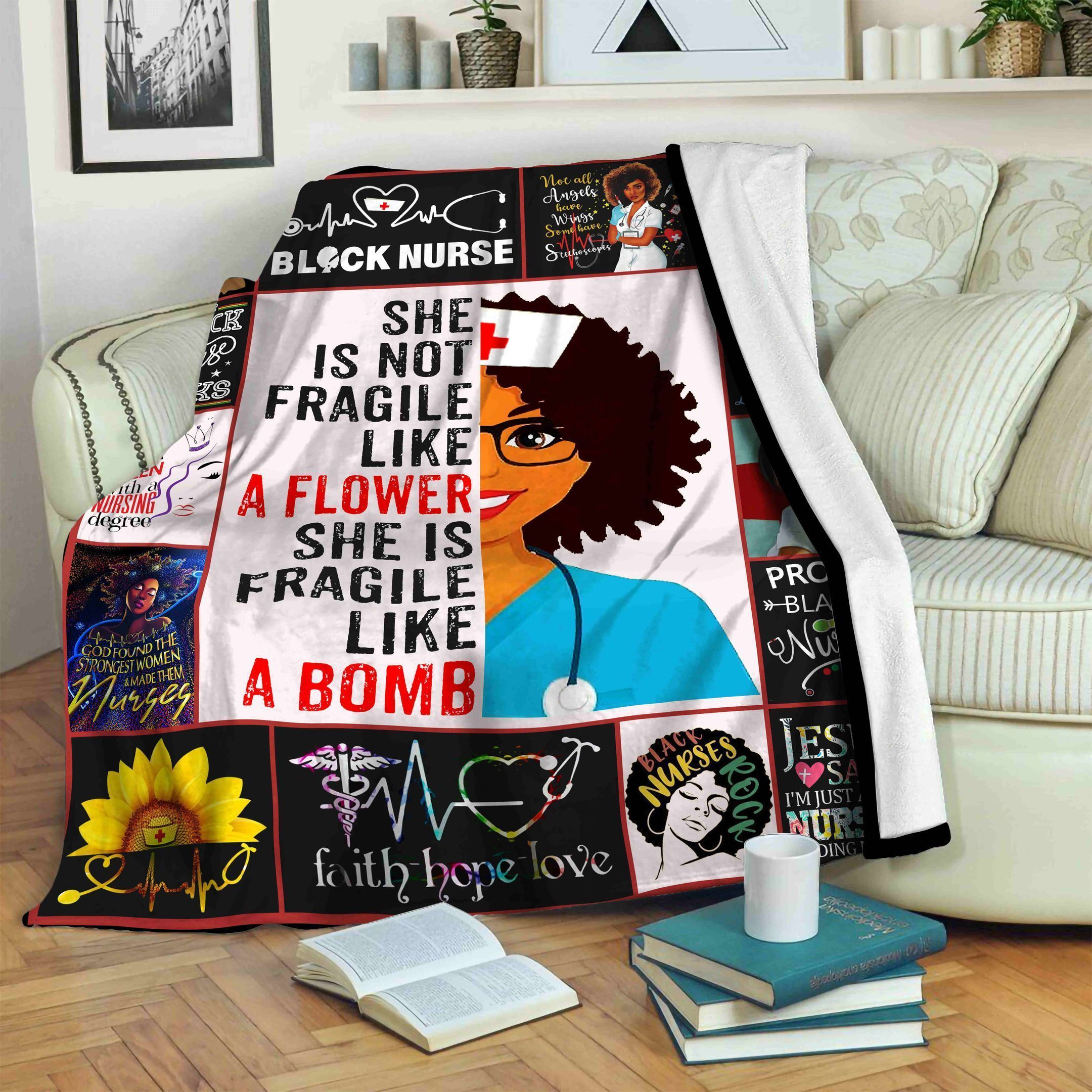 Black Nurse Fleece Blanket